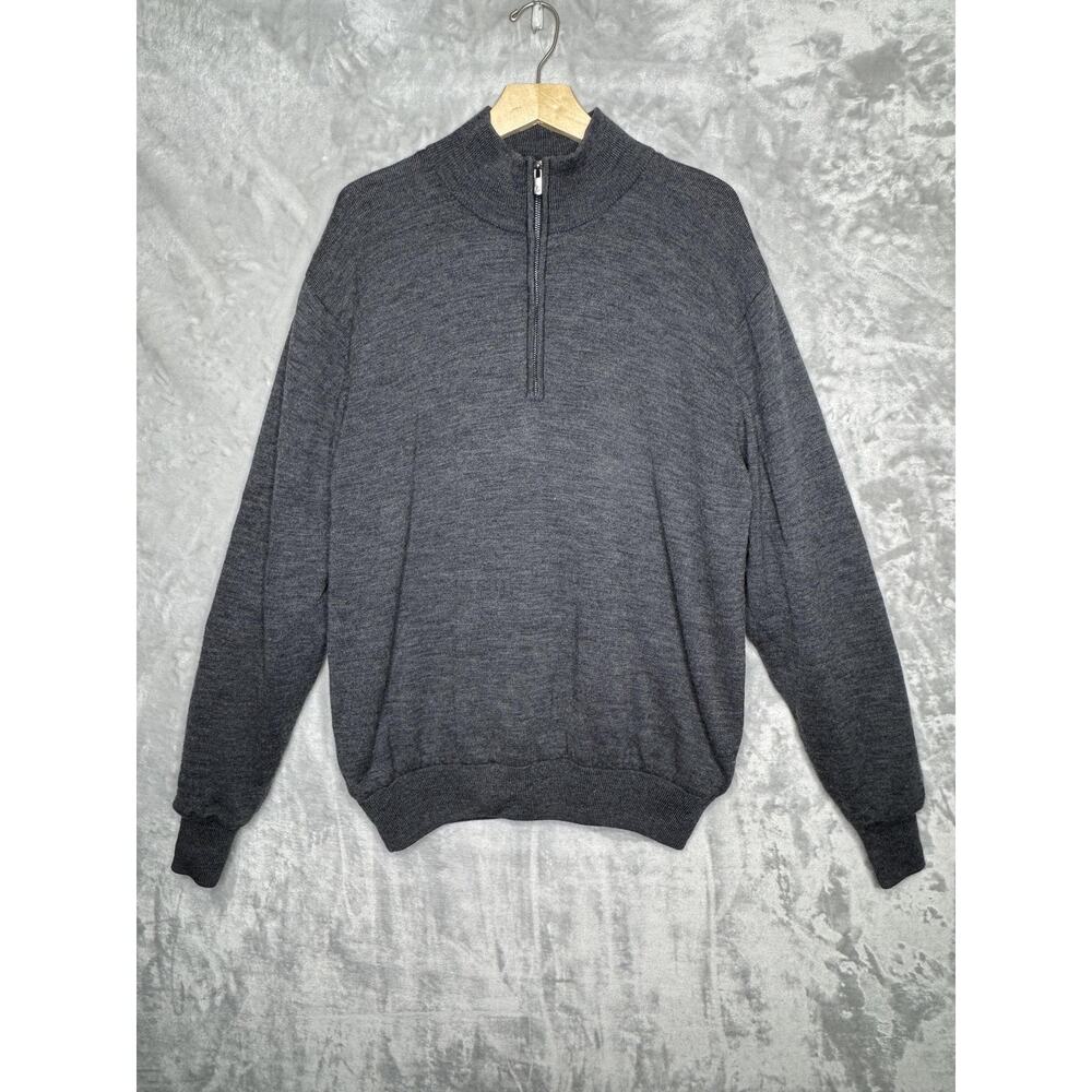 FootJoy Sweater Mens XL Gray 1/4 Zip Mock Neck Wool Lined Golf Knit Pullover